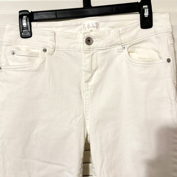 Ecru Ankle Jeans Size 2 Off White Ivory Straight Leg Raw Frayed Hem Fringe - Picture 4 of 9